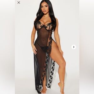 NWT! Fashion Nova Heart Flutters Lace Maxi Gown Babydoll - Black